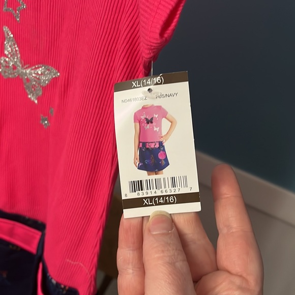 NWT PINK & VIOLET pink/navy butterfly dress with sequins, glitter, and keychain - Picture 6 of 7